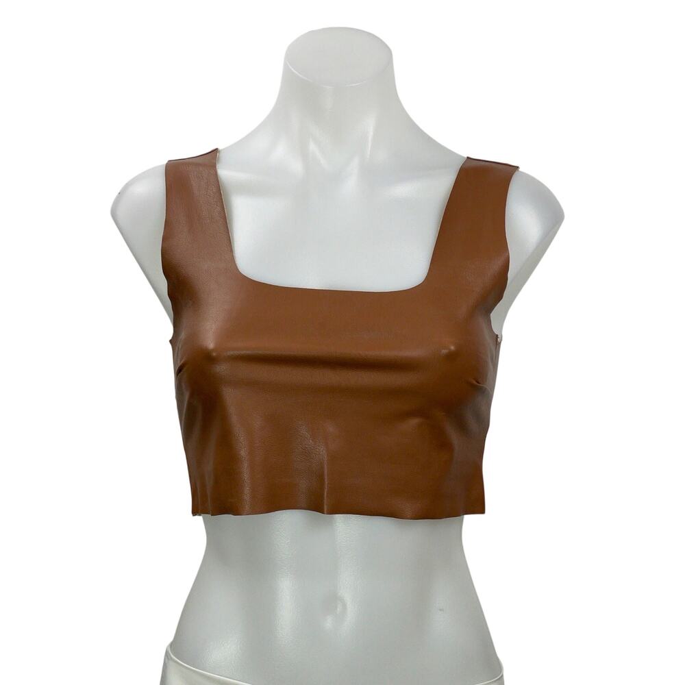Commando Women's Brown Faux Leather Vegan Sleeveless Square Neck Crop Top Size S